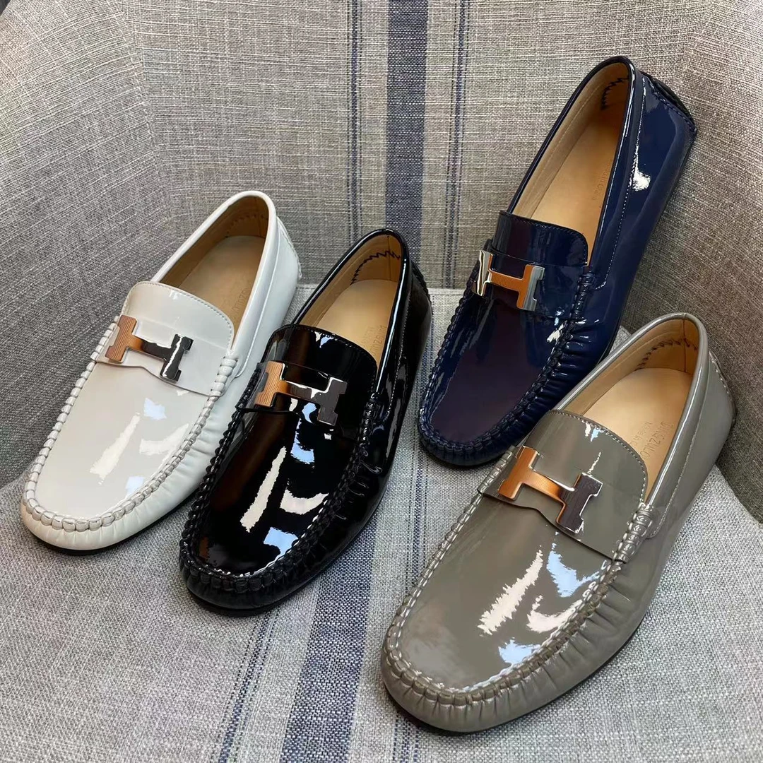 DINGZULONG/夏季新款H扣系列豆豆鞋男款潮流时尚百搭舒适驾车鞋