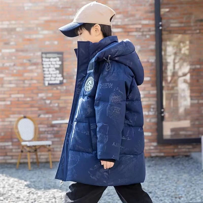 2024冬季新款洋气儿童羽绒服男童中大童长款加厚迷彩宽松童装外套