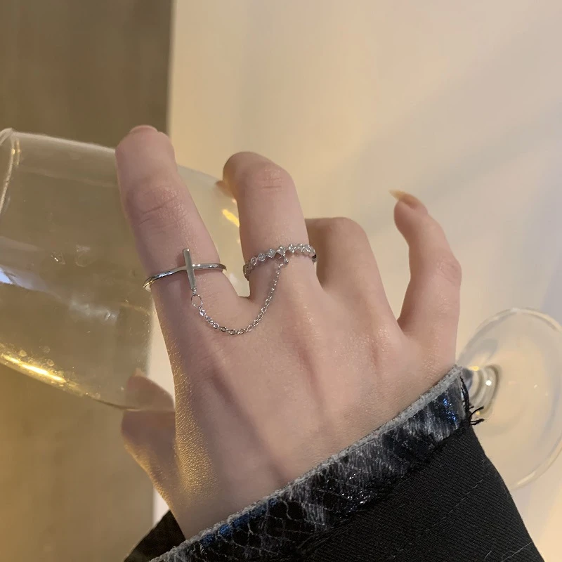 时尚简约微镶十字开口戒指女轻奢小众高级设计套戒精致个性ins潮