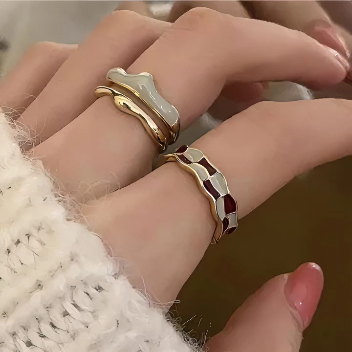 小众独特珐琅红蓝棋盘格戒指女时尚气质食指戒ins可爱设计新品