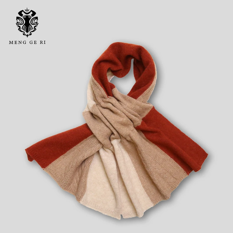 【蒙格日】2025新款山羊绒时尚拼色自带孔围巾