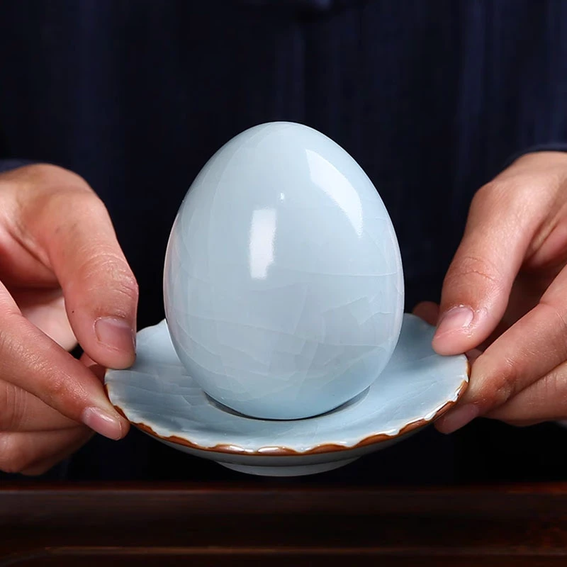创意汝窑开片可养鸡蛋茶宠摆件仿真茶叶蛋茶玩配件茶盘茶台摆设