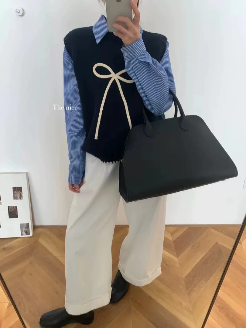 秋季韩系气质甜美蝴蝶结设计圆领马夹减龄百搭休闲上衣女