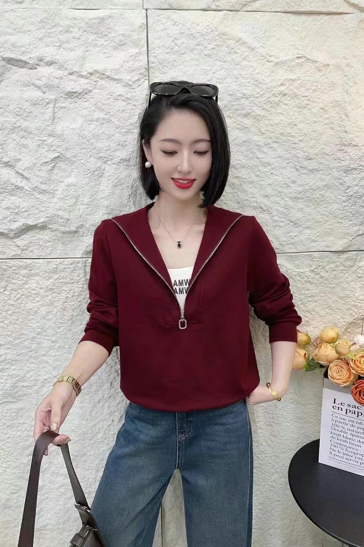 菲姐专属修身显瘦百搭气质假两件体恤女士