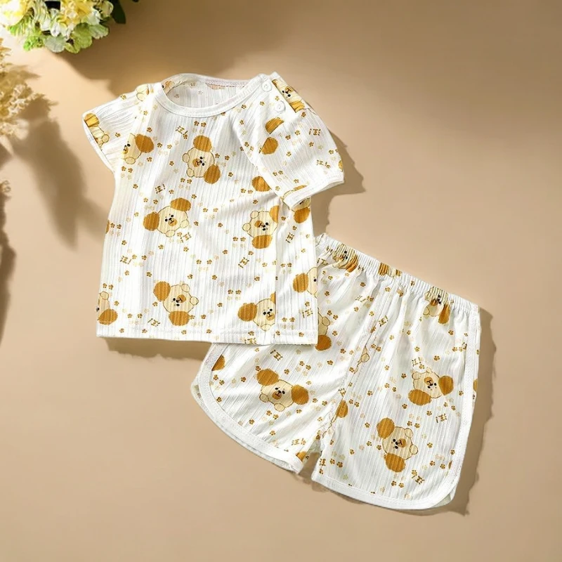 宝宝T恤短袖短裤衣服睡衣外穿男童女童套装夏中小儿童装卡通透气