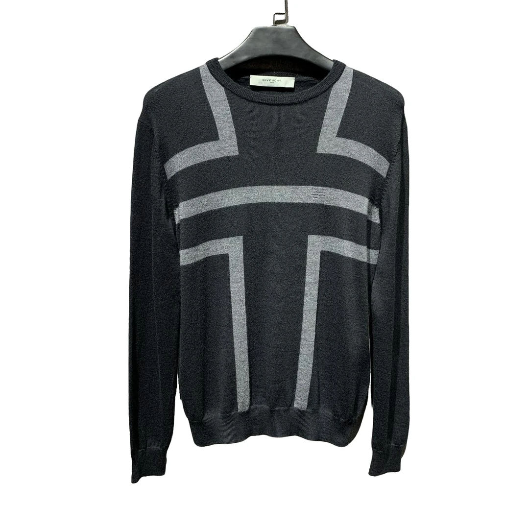 准新/【Givenchy】黑灰条纹羊毛针织毛衣/L码/公价8090/Y10436554