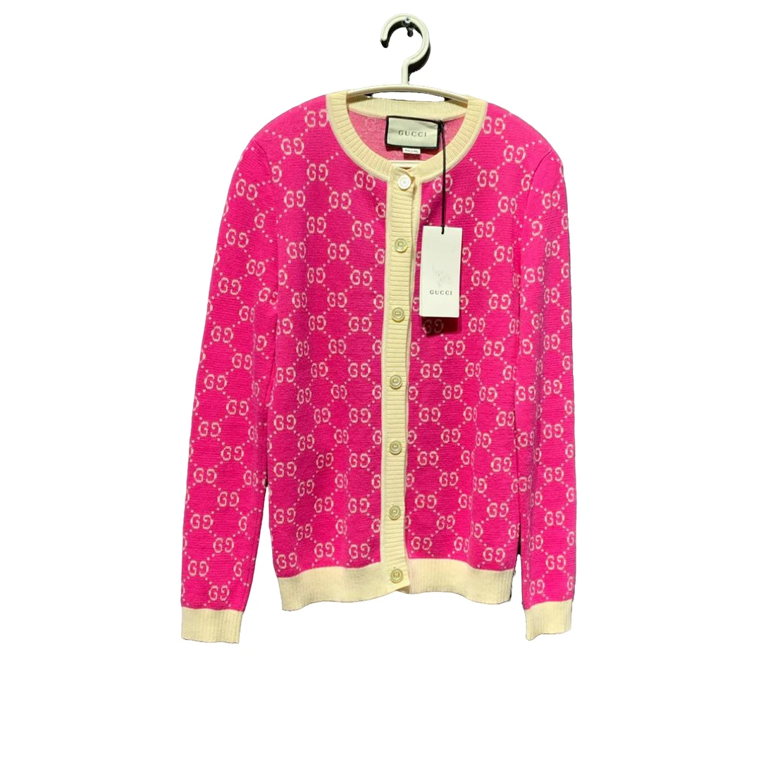 【女装】全新未使用/Gucci 粉色满印开衫/S码/公价11800