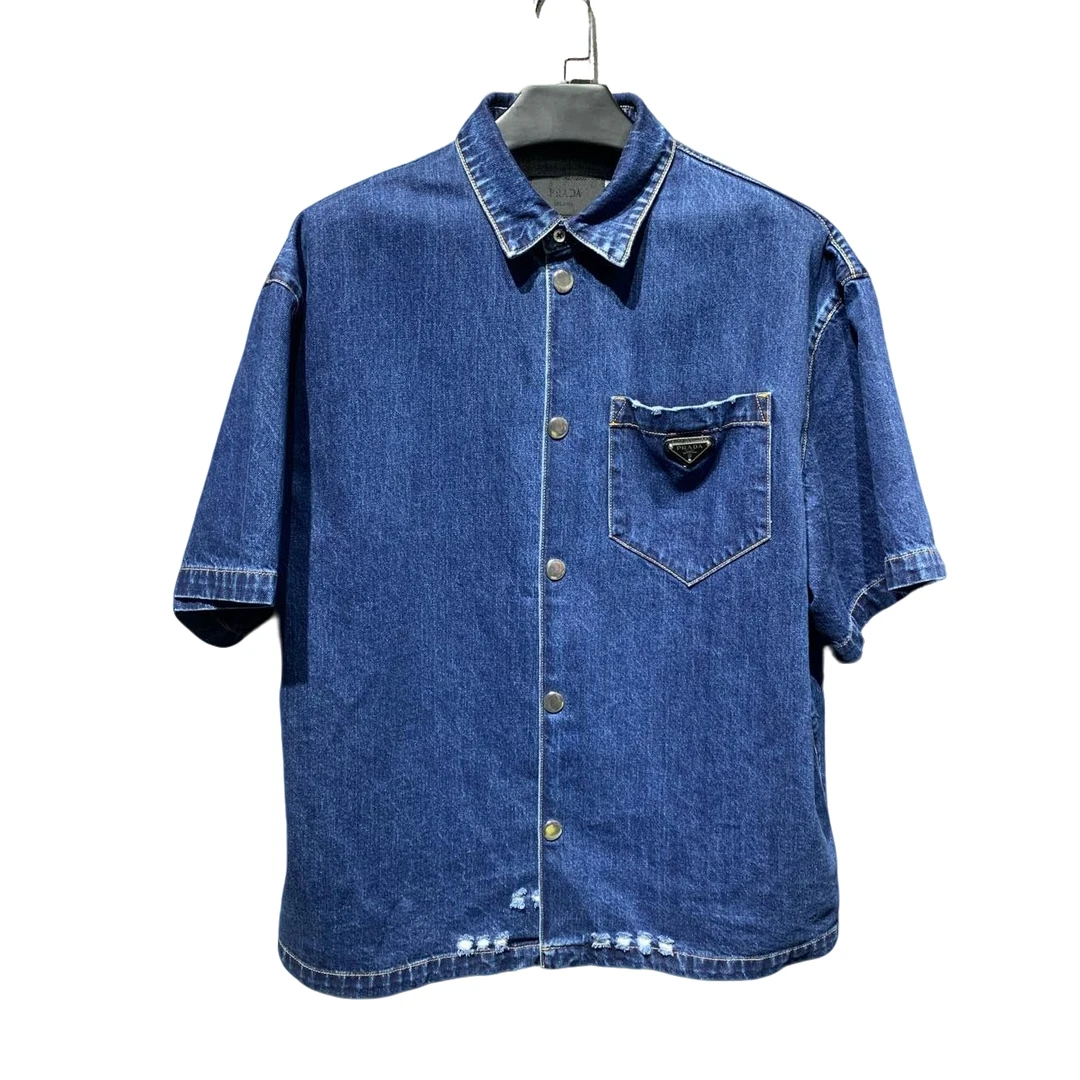 准新/【Prada】三角标牛仔短袖/XL码/公价12600/Y10644052