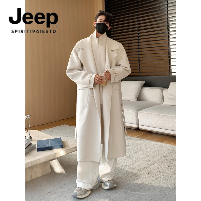 假两件毛呢大衣男款冬季韩系英伦风纯色长款美式潮牌加棉呢子外套