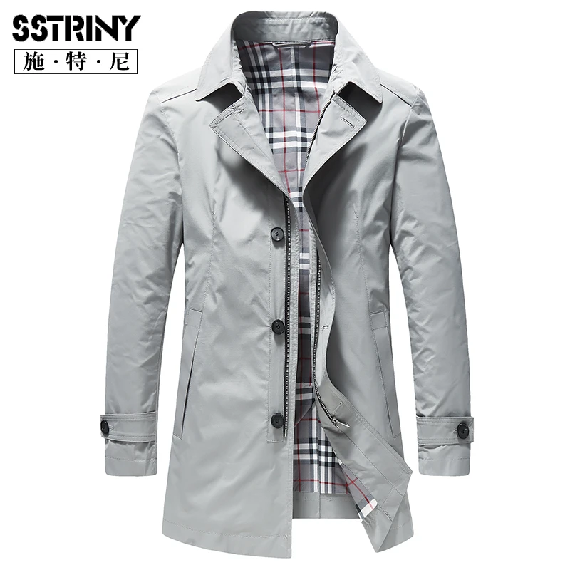 施特尼男装春秋风衣男中长款2025新款西装领商务休闲薄款上衣外套