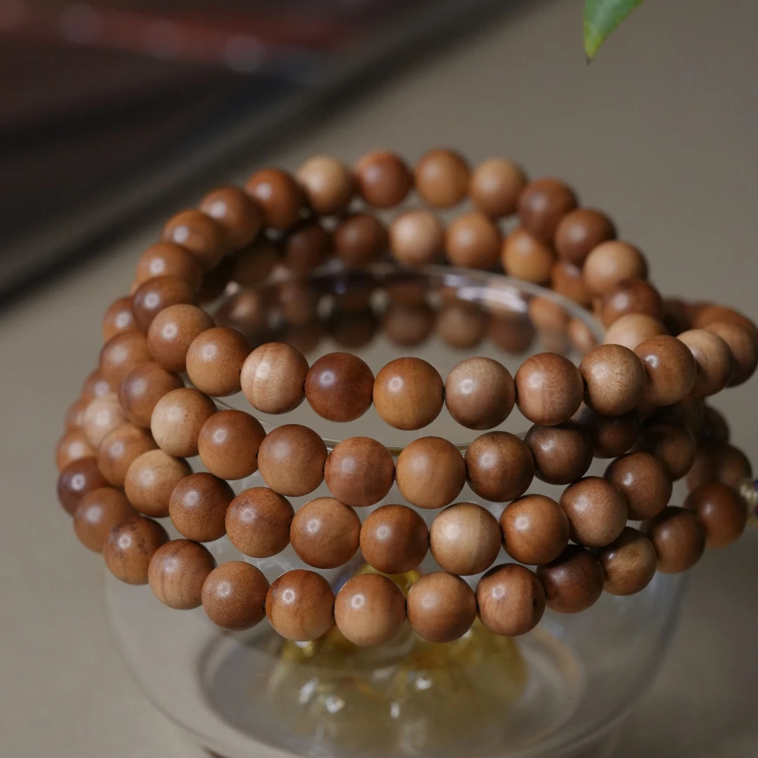 印度迈索尔正区老山檀高级手串横纹红肉108颗6mm正圆奶香为珠链