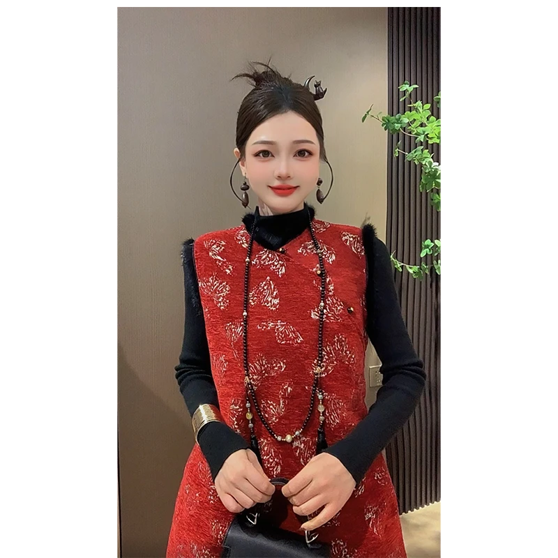 【红蝶】秋季新款复古国风新中式改良版无袖旗袍裙短裙背心裙裙子女
