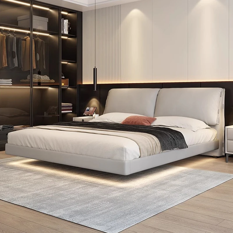 大象耳朵升级款齐边悬浮床主卧新款双人床软包婚床轻奢现代真皮床