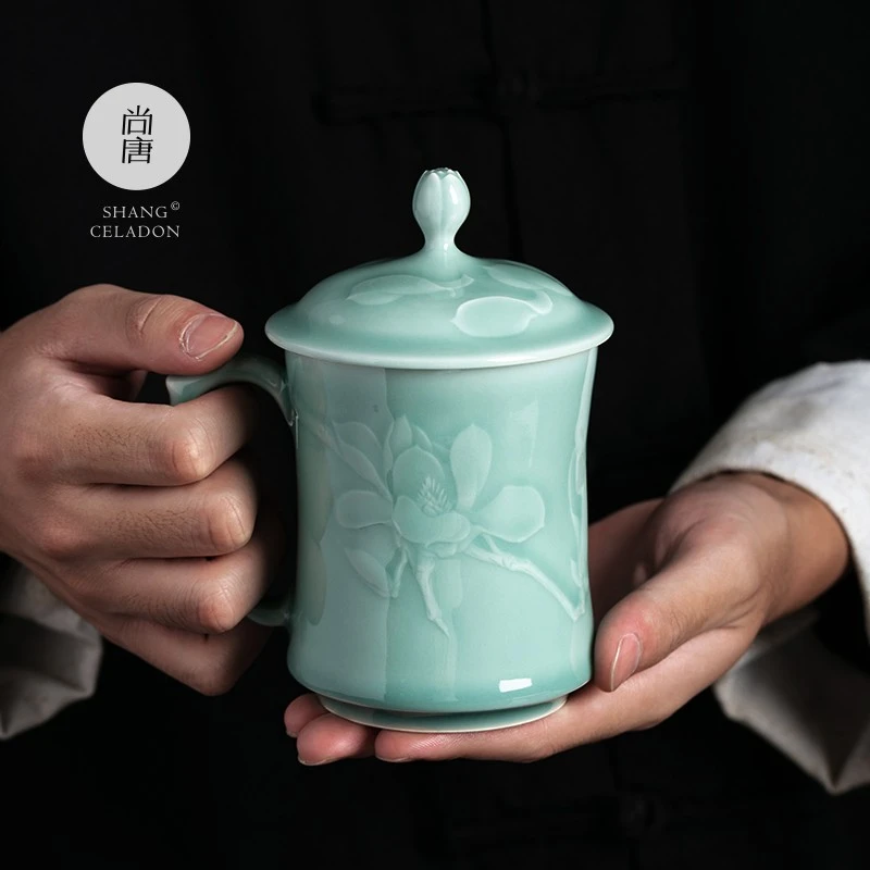 尚唐龙泉青瓷兰宁莉大师手工女性陶瓷办公茶杯送礼女领导高档茶杯