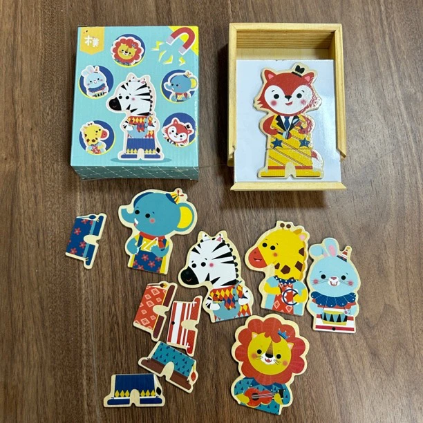 木质儿童益智磁性换装立体拼图 1-2-3岁半宝宝积木玩具4-5-6周岁