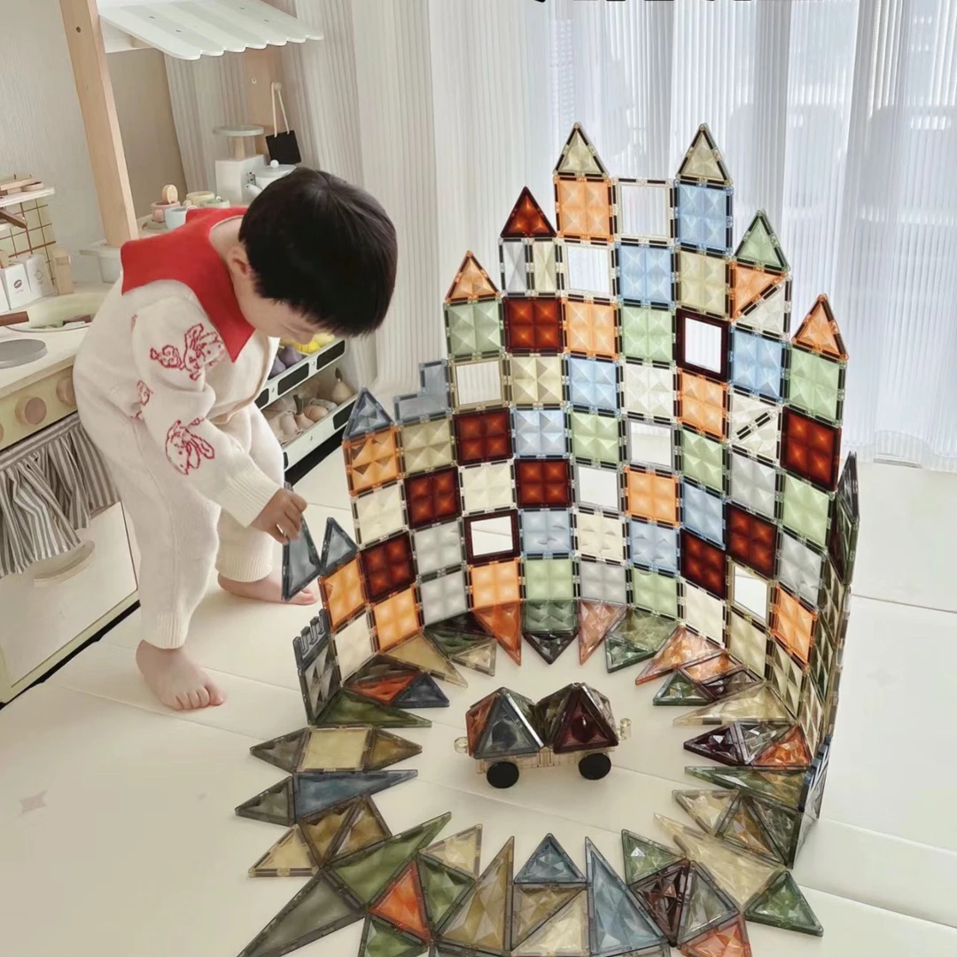 大自然砖石强磁力片彩窗百变儿童益智玩具拼装磁力积木4d城堡升级