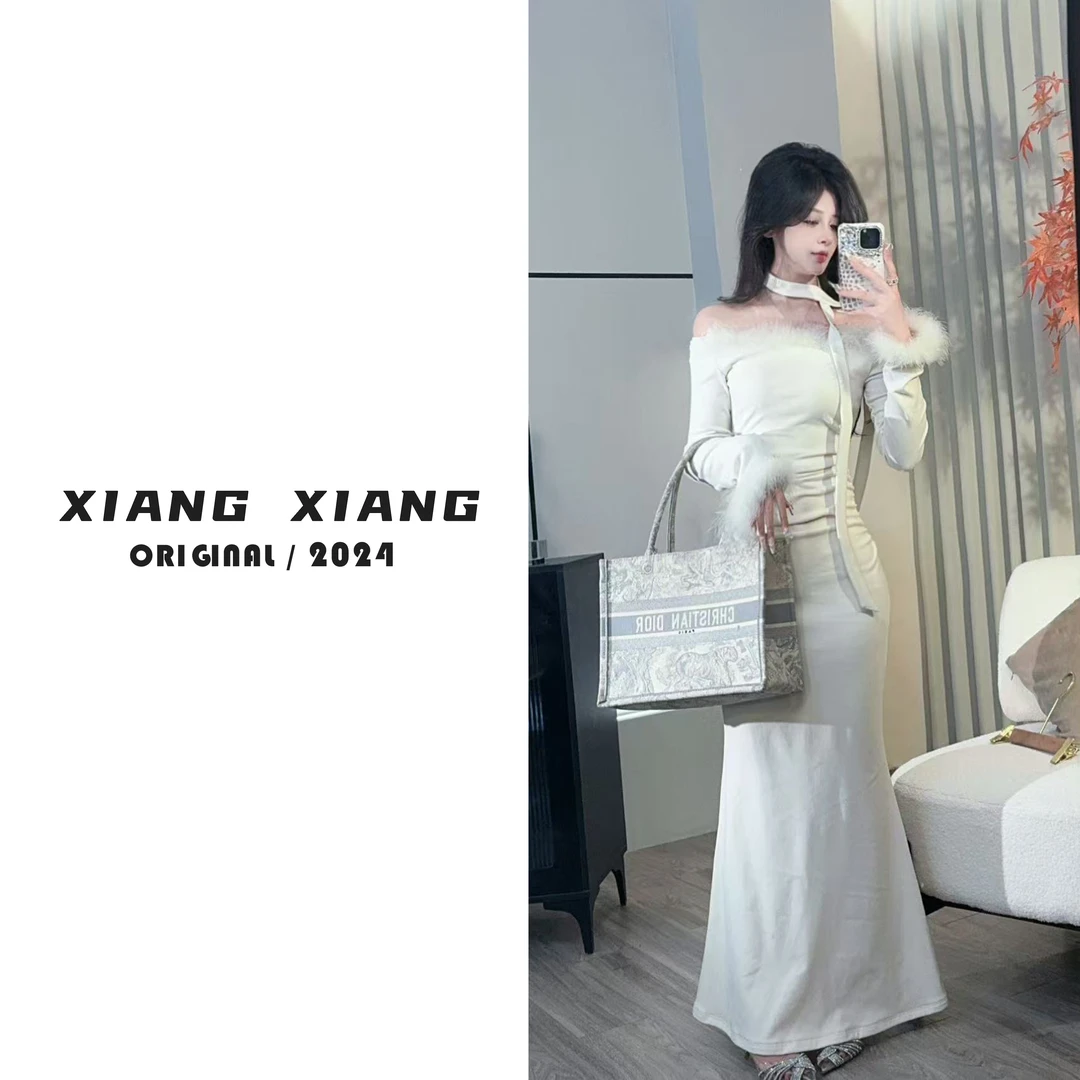 向向推荐【雾漫白菜】温柔气质修身包臀长款时尚连衣裙SXTLX406244