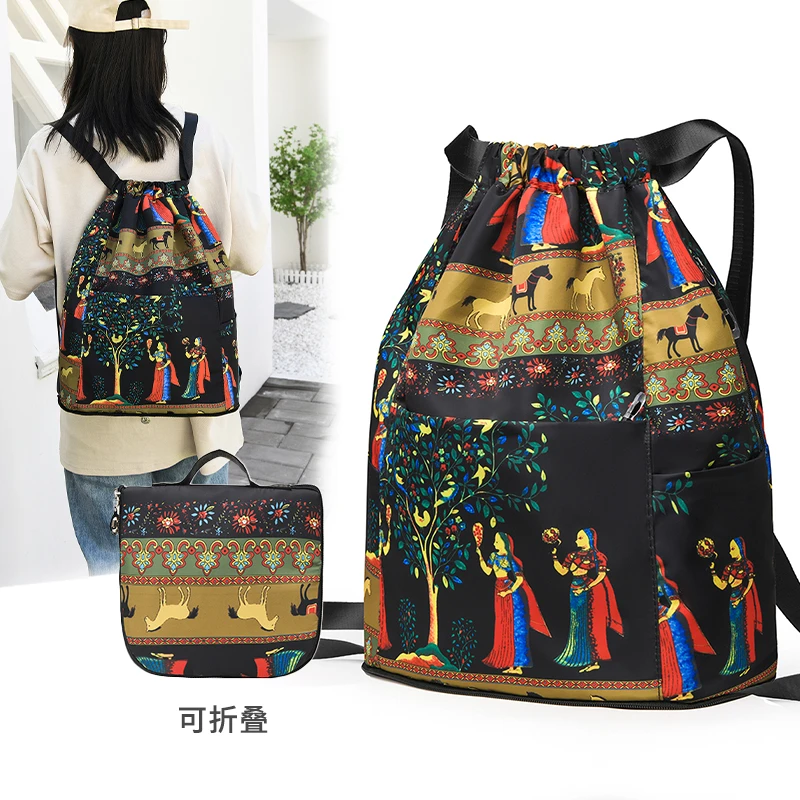 休闲百搭轻便双肩包女束口时尚韩版防泼水女包
