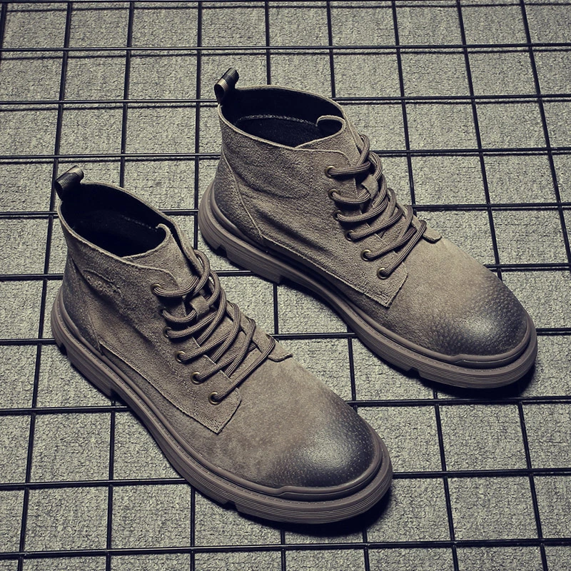 马丁靴男高帮真皮工装靴冬季加绒短靴休闲翻毛皮鞋潮牌复古男靴子