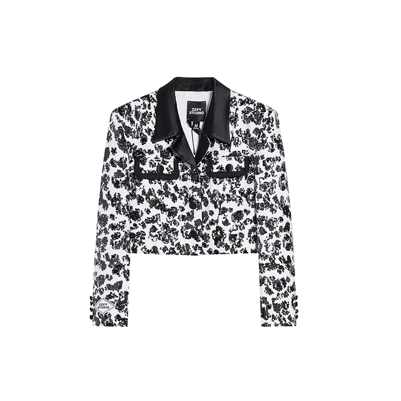 【朱迪专属】ZZFY STUDIO 黑白撞色珠片重工短外套24DWT121736B