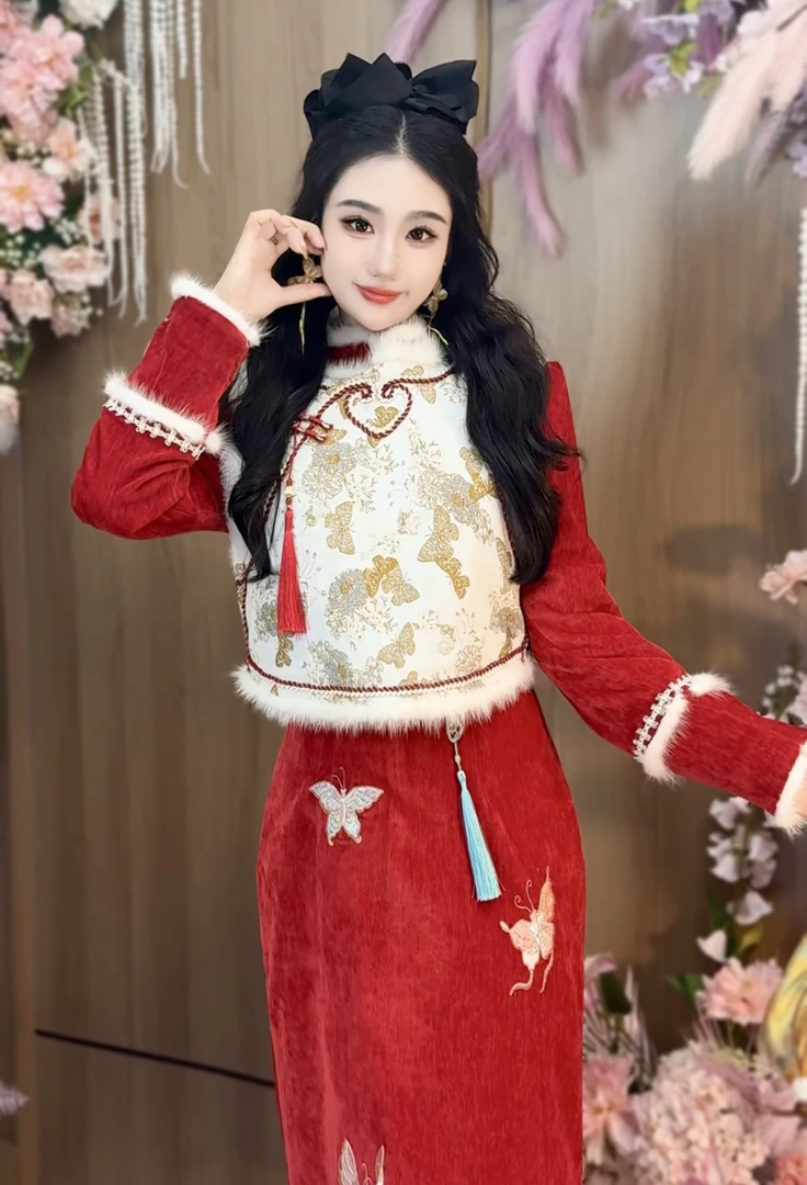 【媛珠 如意】重工新中式国风刺绣女棉马甲秋冬中国风拜年服日常