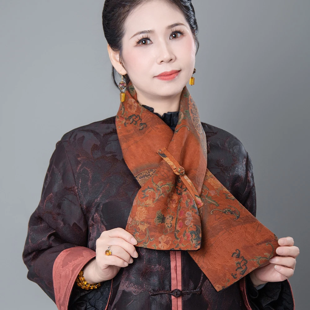 双面手工盘扣加棉香云纱围巾披肩  WX394