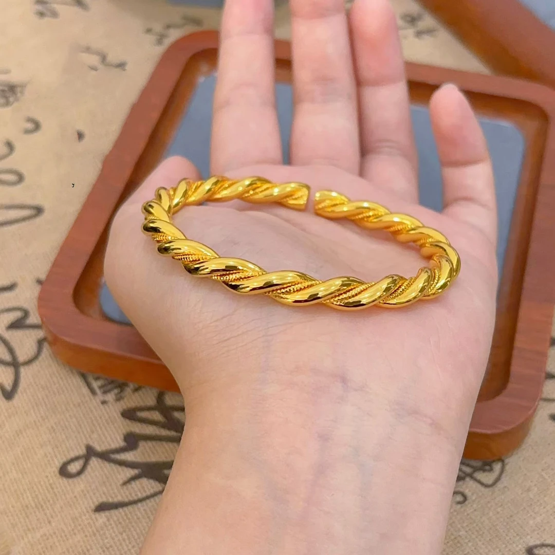 铜合金手镯 【新款亮面扭条纹麻花开口手镯】门店同款亮面麻花镯