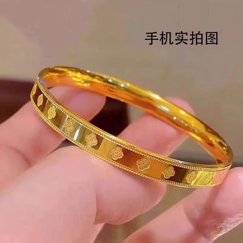 铜合金手镯 【精工版四叶草闭口手镯】金色轻奢网红爆款手环