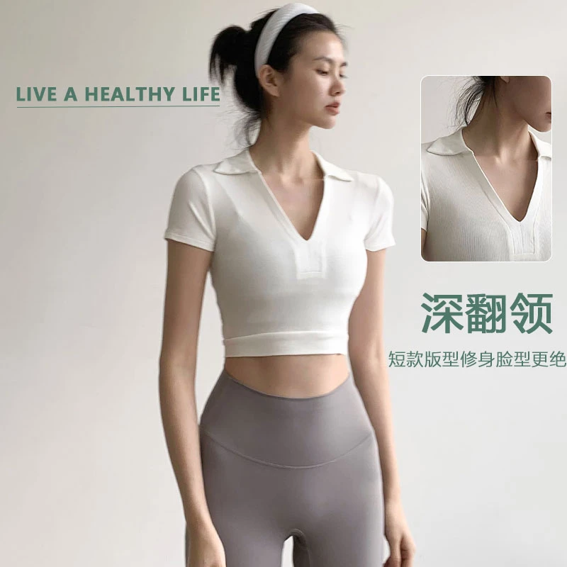 凉感运动上衣高腰修身训练普拉提瑜伽短袖t恤女夏季跑步健身服潮