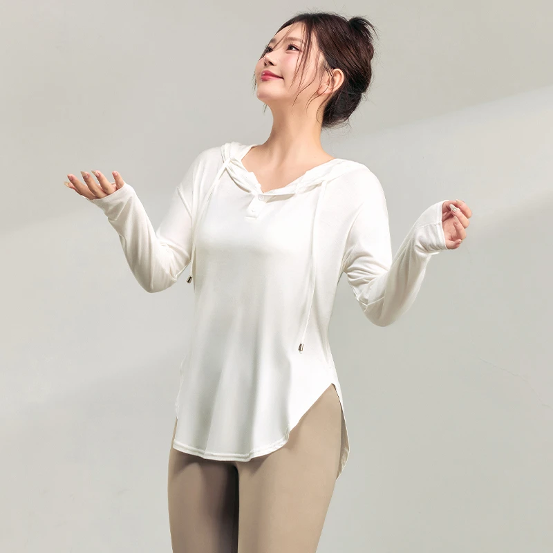 春秋季连帽宽松运动上衣女休闲跑步长袖T恤显瘦健身瑜伽透气罩衫