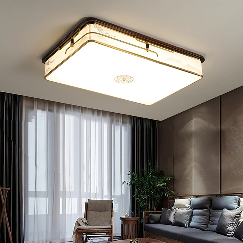 新中式客厅吸顶灯全铜实木LED餐厅灯仿古中国风卧室书房套餐灯具