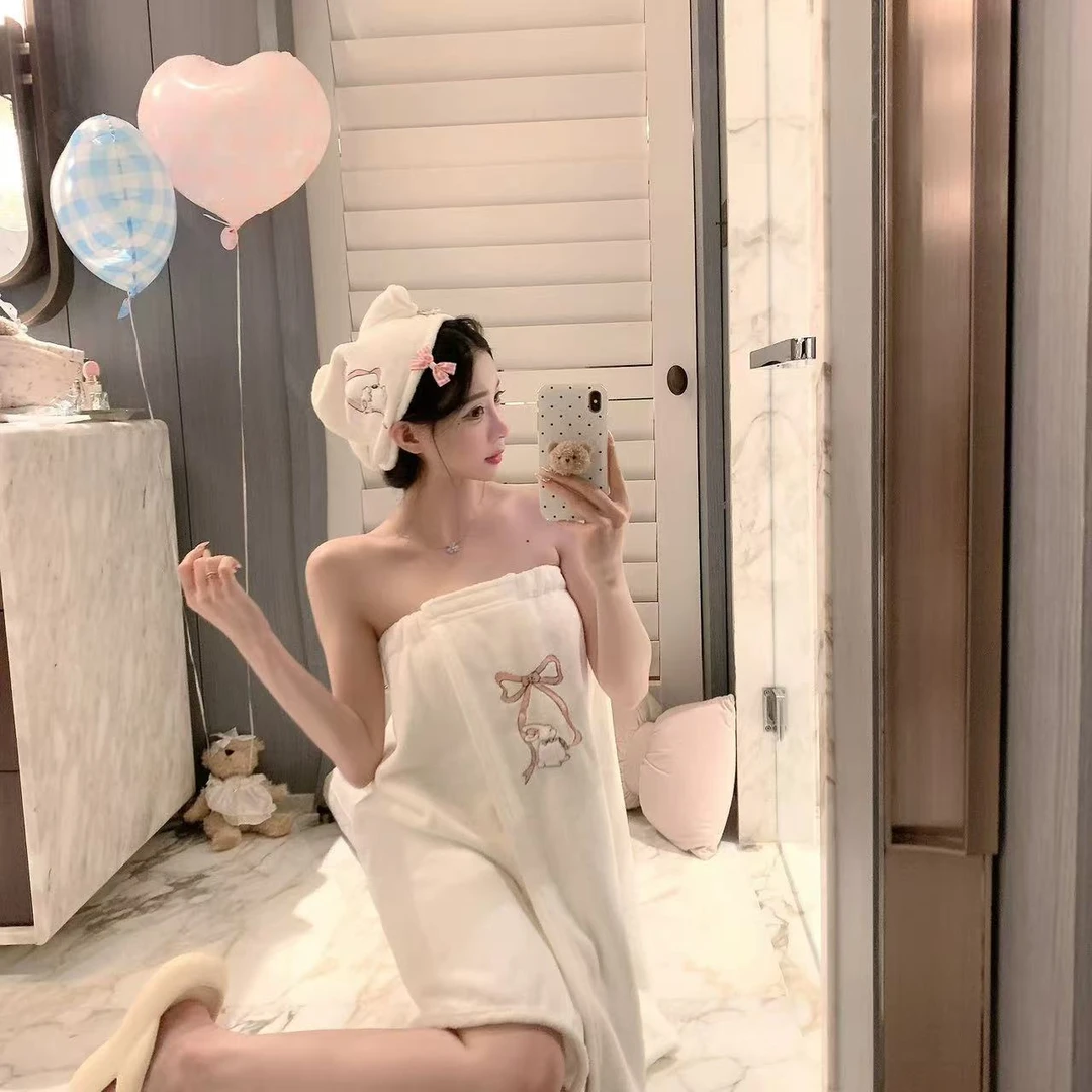 新款ins家用洗澡毛巾大人裹巾吸水速干卡通可爱兔子浴巾女