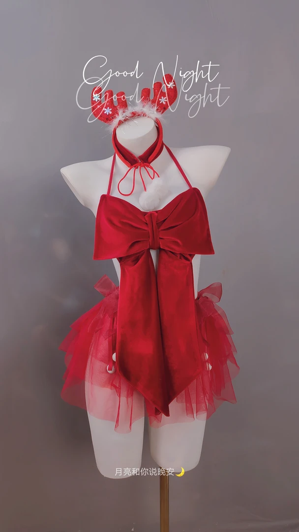 限定新年款【80-200】原创新年显白穿搭美背带纯欲蝴蝶结性感睡衣