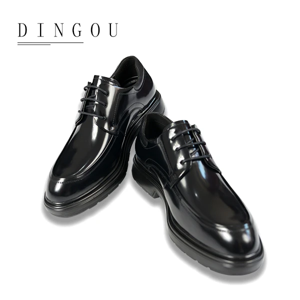 DINGOU/休闲男皮鞋男士英伦风商务厚底真皮透气头层牛皮鞋3