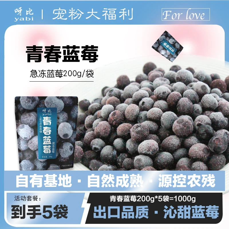 速冻蓝莓冷冻水果健身急冻营养蓝莓果200g/袋净重2-4斤