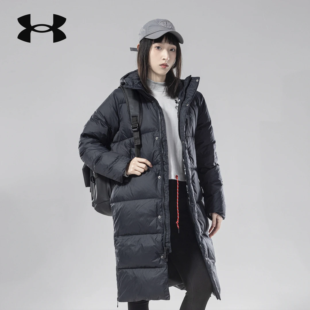 UA安德玛羽绒服女2023新款长款训练运动连帽保暖羽绒服1375454