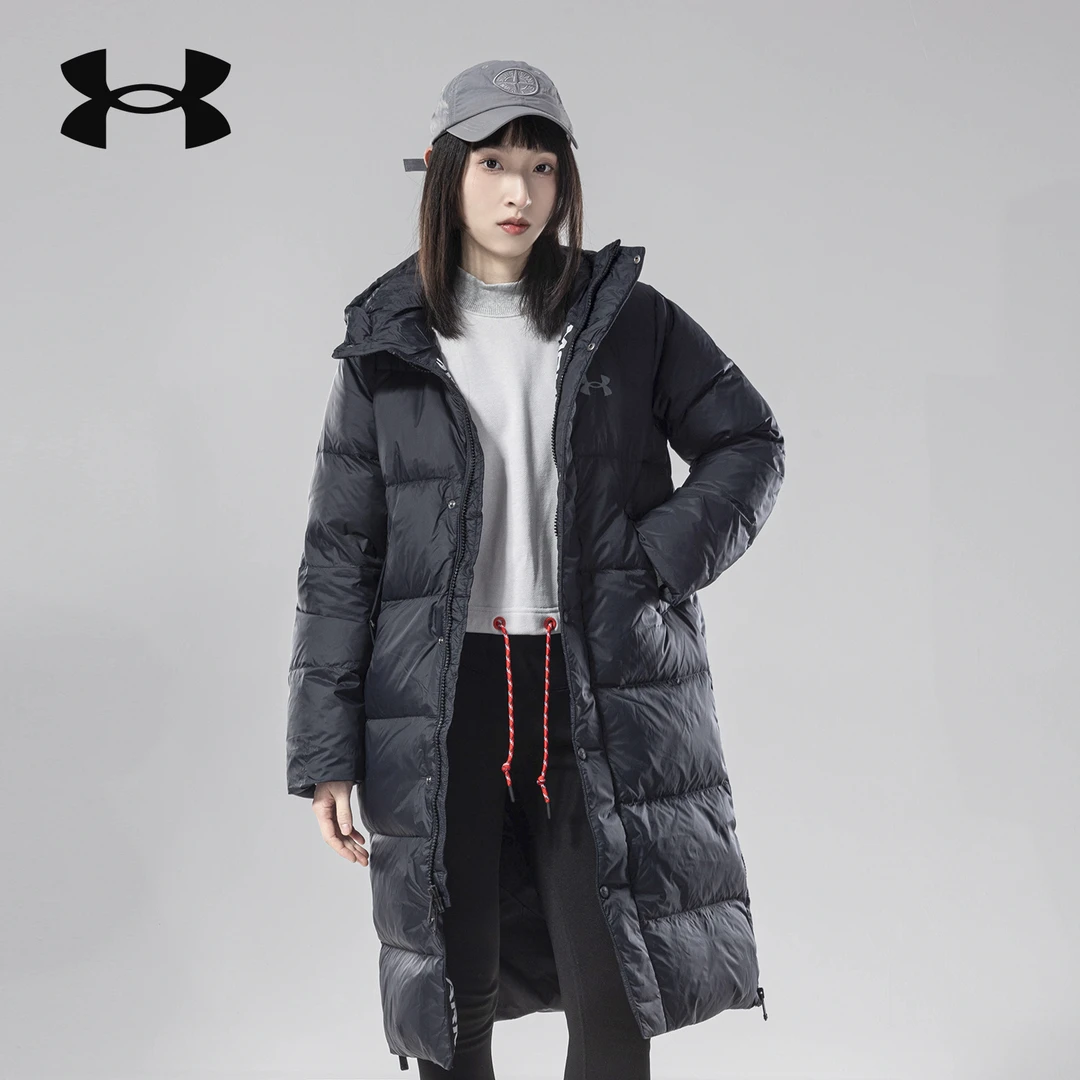 UA安德玛外套女2023新款长款训练运动上衣连帽保暖羽绒服1375454
