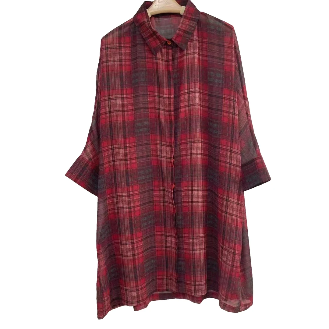 恬小霓（玲玲姐精选）667红色/格格衬衫/外搭/时尚/休闲/百搭/格纹