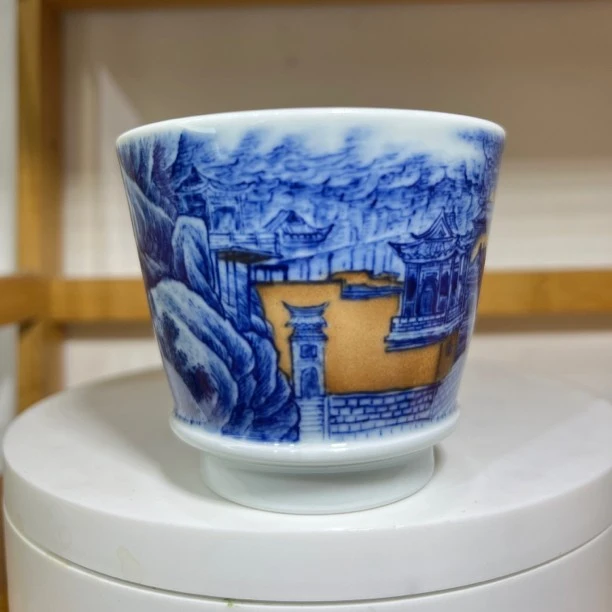 原创手绘青花山水茶杯主人杯品茗杯陶瓷手工