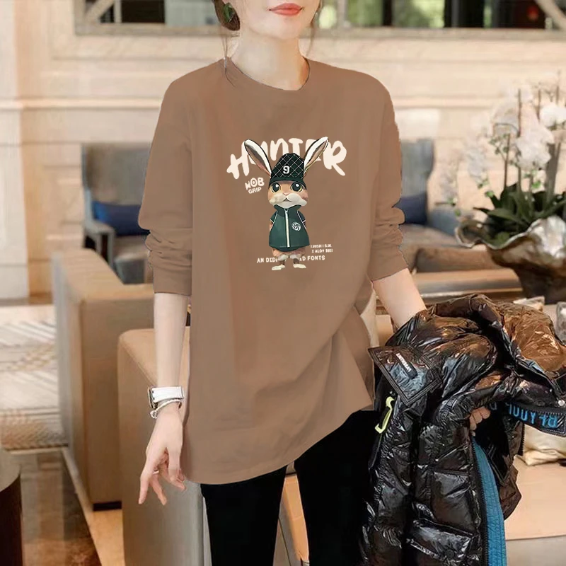 白色打底衫长款长袖t恤女遮屁股鲨鱼裤搭配的上衣纯棉体恤女遮臀