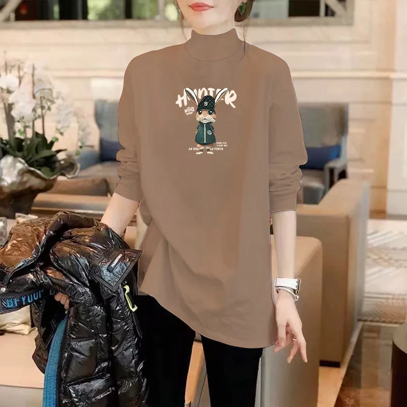 中长款磨毛卫衣打底衫女秋冬遮屁股内搭长袖T恤搭配鲨鱼裤的上衣