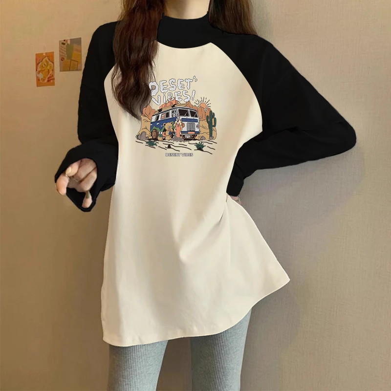 搭配鲨鱼裤的上衣中长款加绒卫衣打底衫女秋冬遮屁股内搭长袖T恤