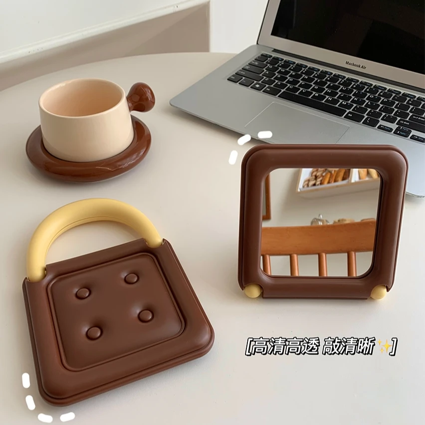 创意巧克力饼干折叠化妆镜ins多功能便携学生宿舍桌面可立梳妆镜