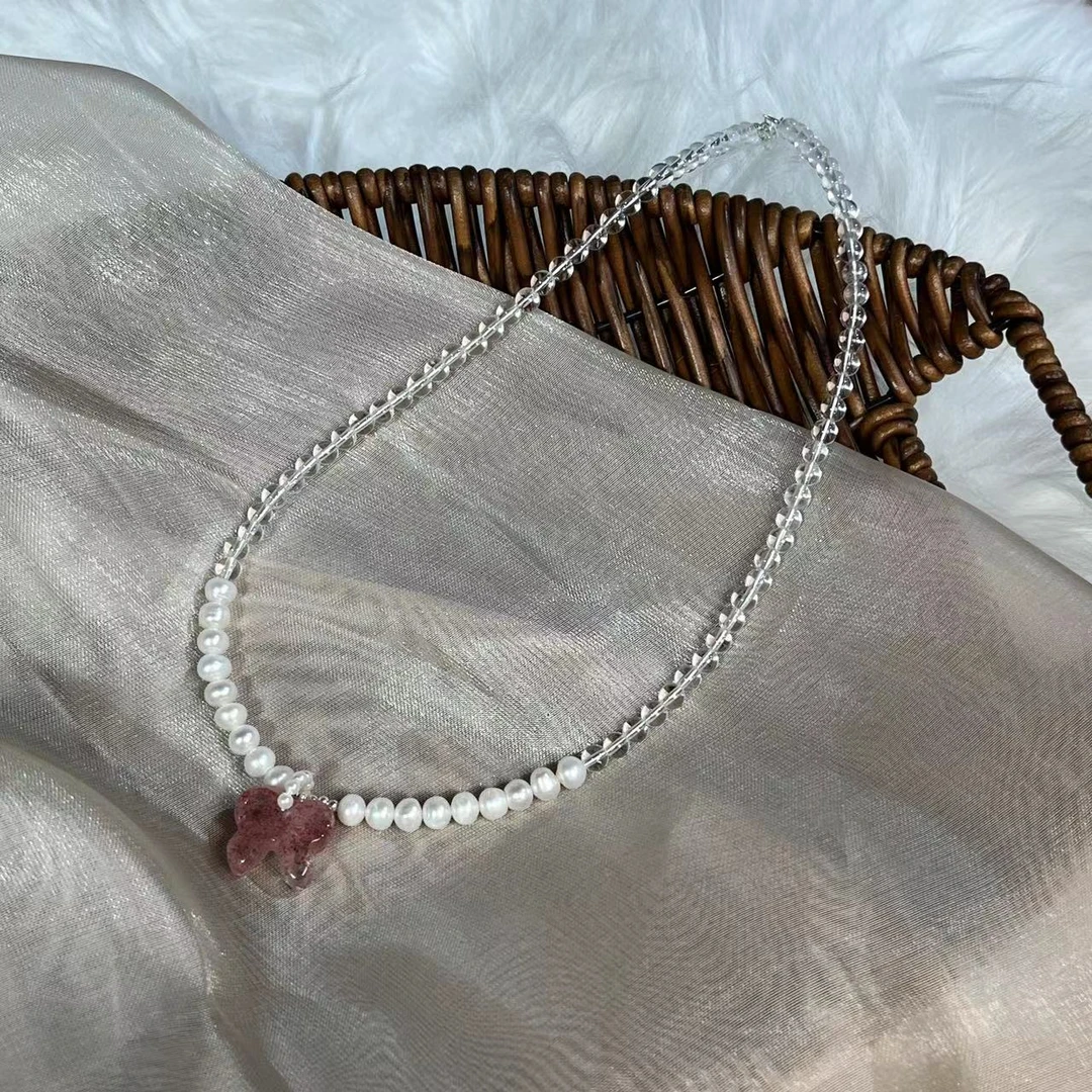 DEC071草莓晶珍珠白水项链