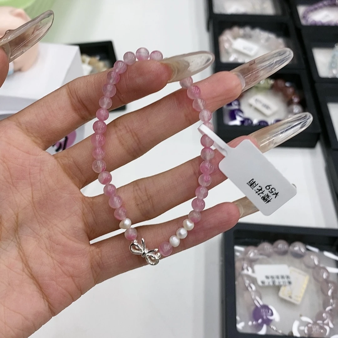 烟晶手链银S925镶嵌我****吃樱花雨