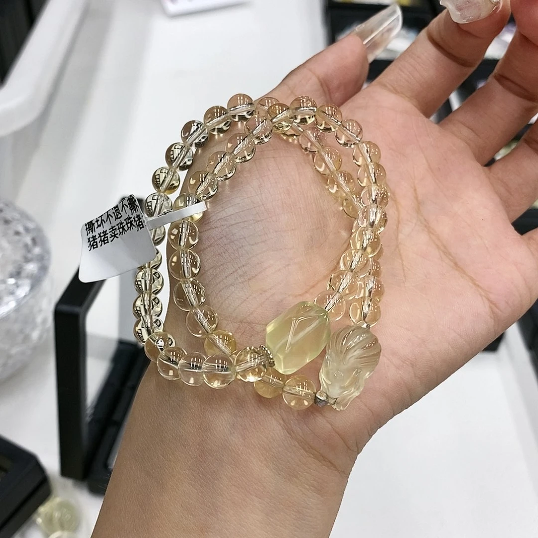 烟晶手链银S925镶嵌?****°黄水双圈