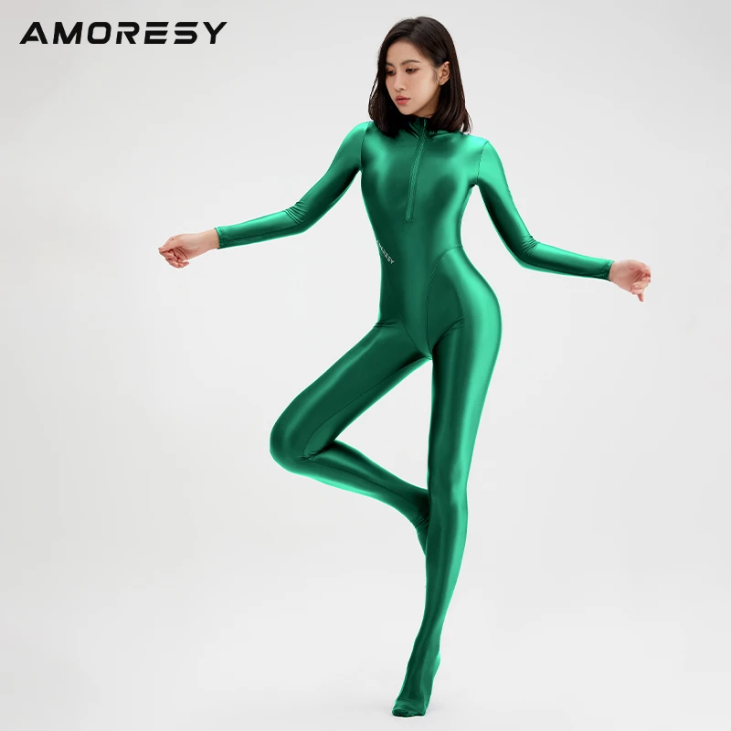 AMORESY Mnemosyne系列高光泽竞技冲浪连体氨纶显瘦前拉紧身泳装