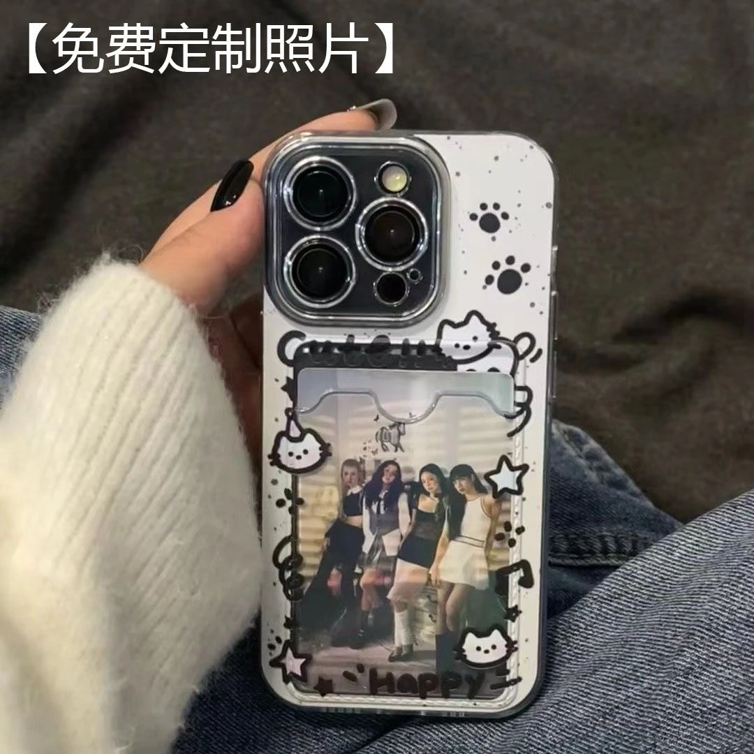 可放照片情侣拍立得卡套泼墨猫咪全包手机壳适用苹果红米小米安卓