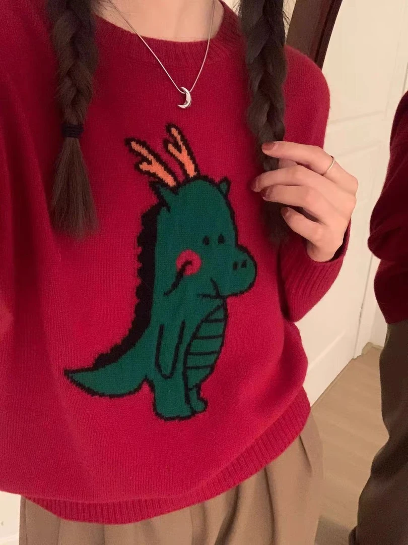 【小恐龙】红色毛衣 SSJ小恐龙龙红色圆领毛衣