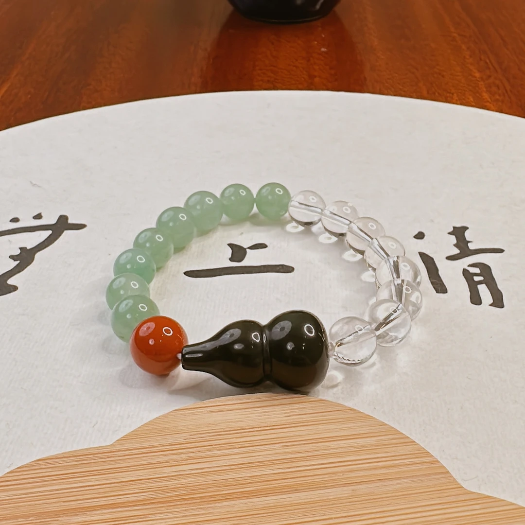 新品天然黑曜石白水晶手串——四季
